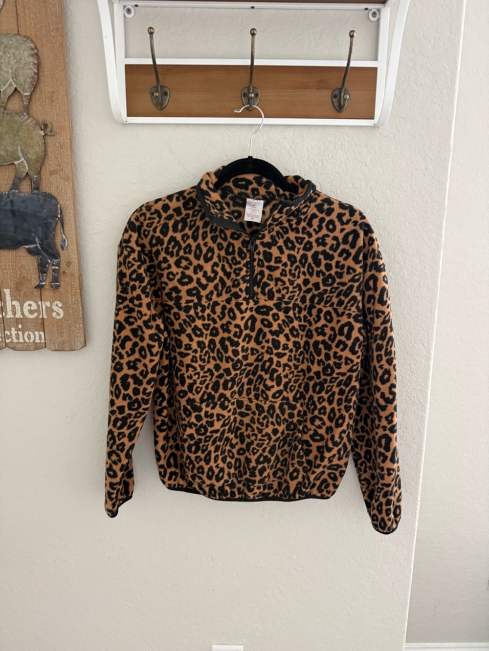 No Boundaries Leopard Print Fleece Pullover Jacket - Brown & Black